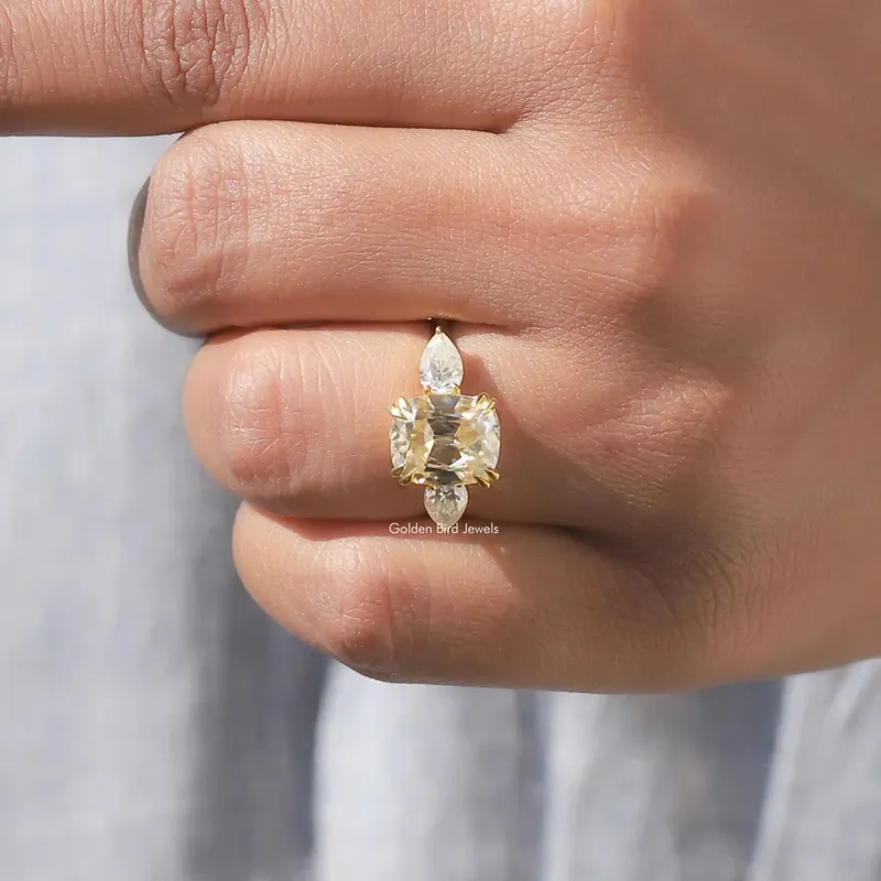 Cushion And Pear Cut 3 Stone Moissanite Ring view 7