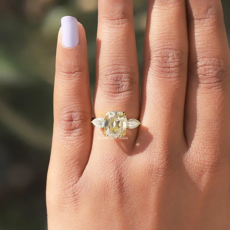 Cushion And Pear Cut 3 Stone Moissanite Ring view 8
