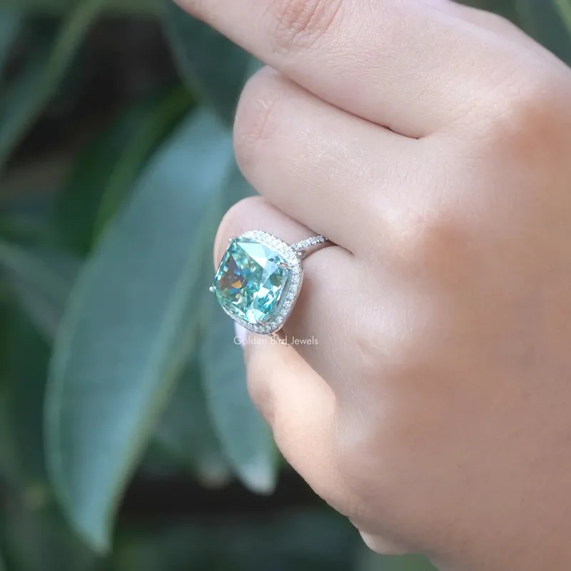 Cushion Cut Halo Moissanite Bridal Ring view 3
