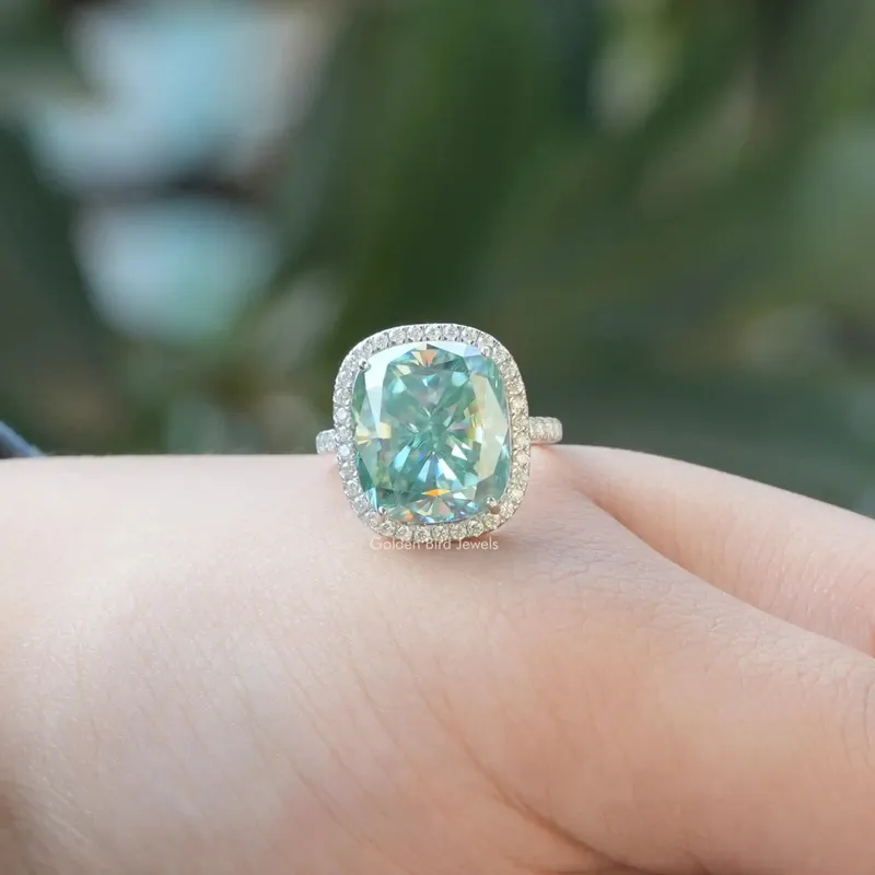 Cushion Cut Halo Moissanite Bridal Ring view 4