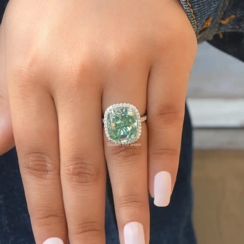Cushion Cut Halo Moissanite Bridal Ring view 7