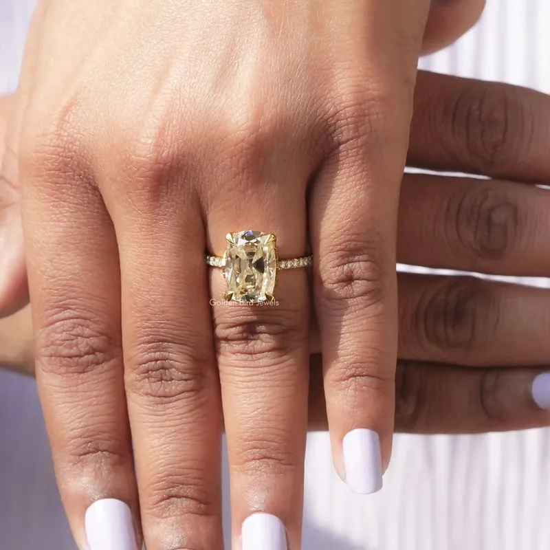 Cushion Cut Hidden Halo Moissanite Engagement Ring view 5