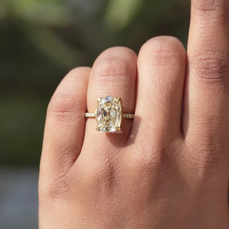 Cushion Cut Hidden Halo Moissanite Engagement Ring view 6