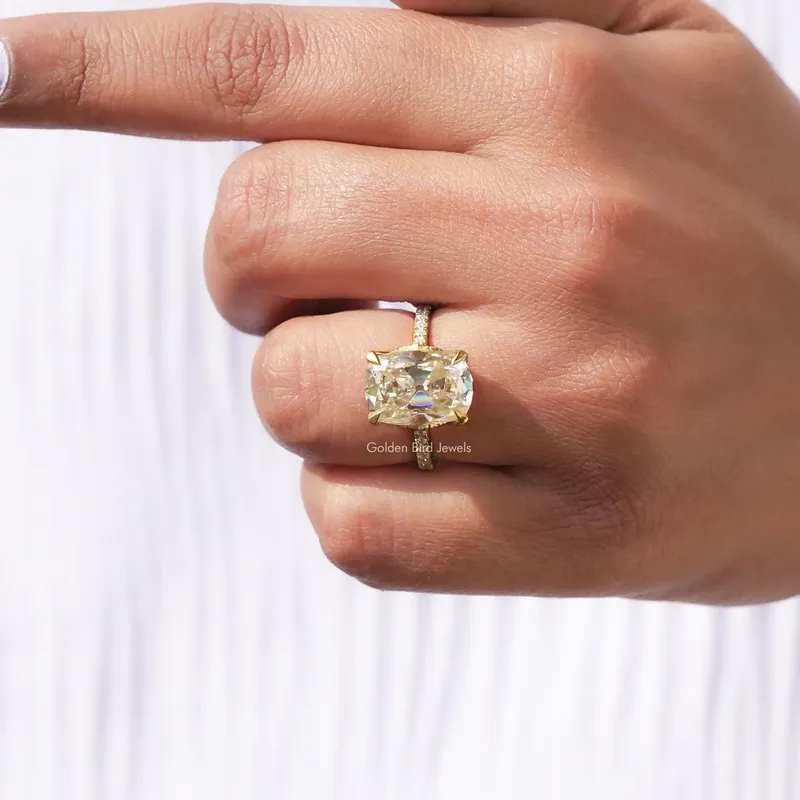 Cushion Cut Hidden Halo Moissanite Engagement Ring view 7