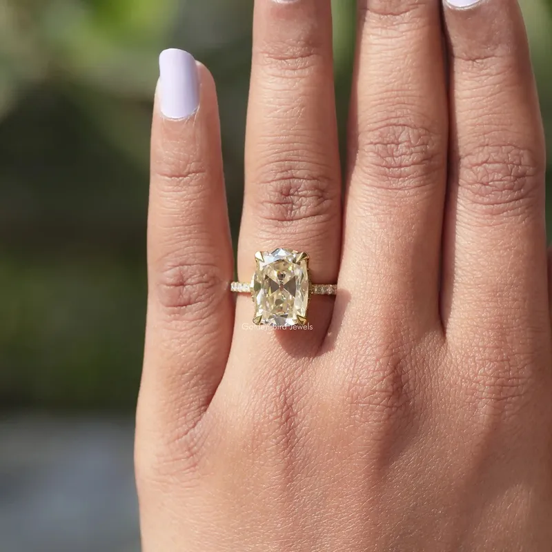 Cushion Cut Hidden Halo Moissanite Engagement Ring view 8
