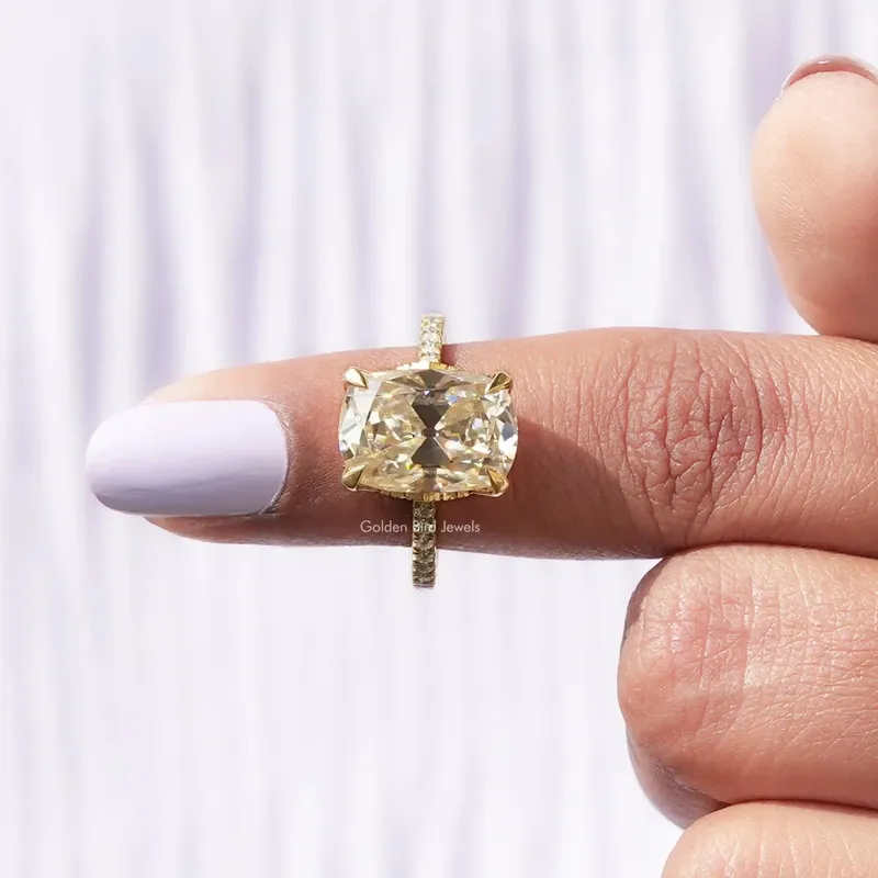 Cushion Cut Hidden Halo Moissanite Engagement Ring view 4