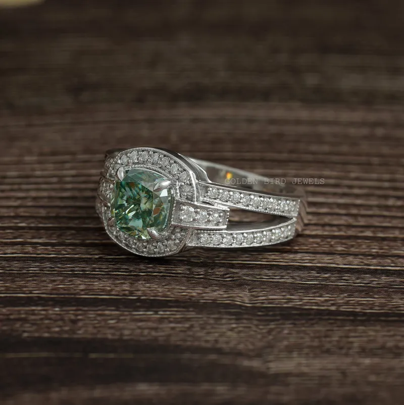 Cushion Cut Moissanite Halo Engagement Ring view 7