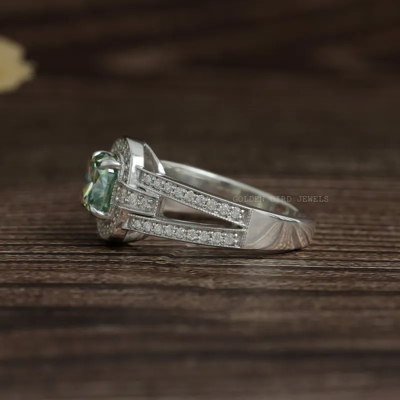 Cushion Cut Moissanite Halo Engagement Ring view 8
