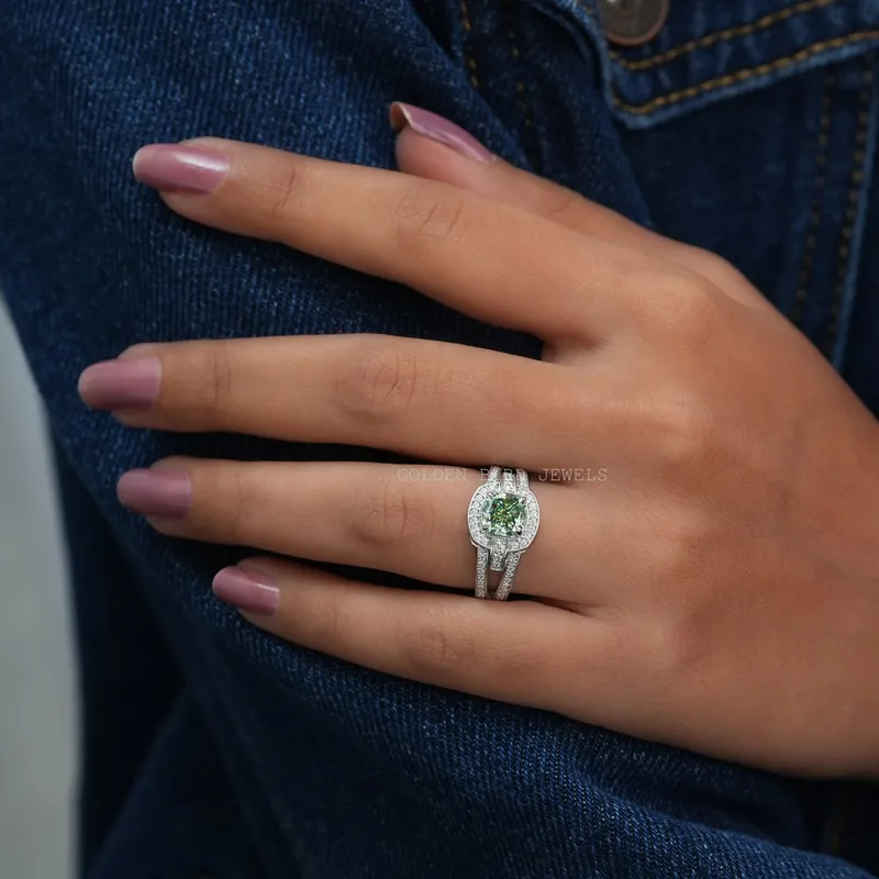 Cushion Cut Moissanite Halo Engagement Ring view 2