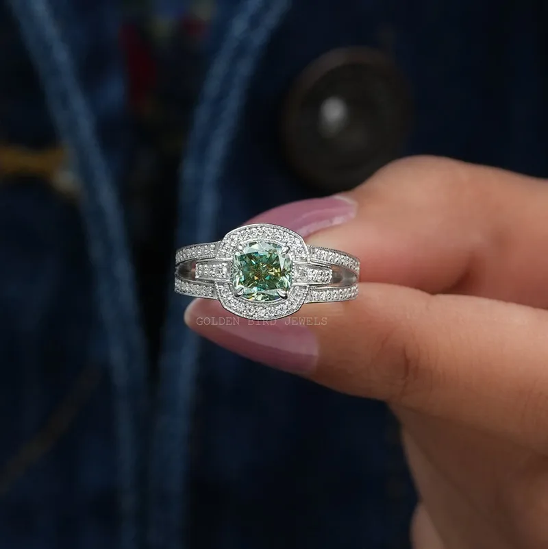 Cushion Cut Moissanite Halo Engagement Ring view 6