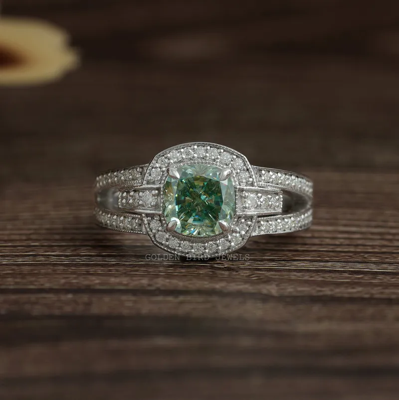 Cushion Cut Moissanite Halo Engagement Ring blue cushion cut engagement ring