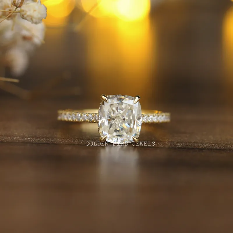 Cushion Cut Moissanite Hidden Halo Moissanite Ring cushion cut engagement ring
