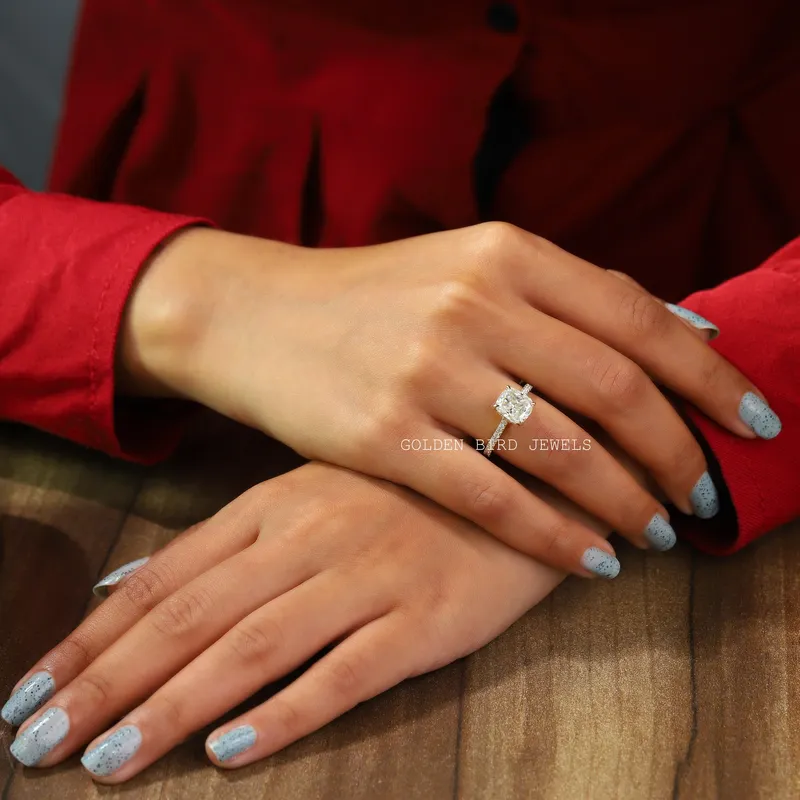 Cushion Cut Moissanite Hidden Halo Moissanite Ring vy 4