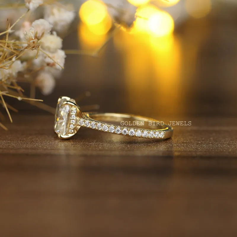 Cushion Cut Moissanite Hidden Halo Moissanite Ring vy 9