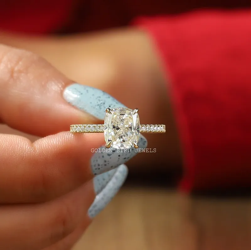 Cushion Cut Moissanite Hidden Halo Moissanite Ring vy 2
