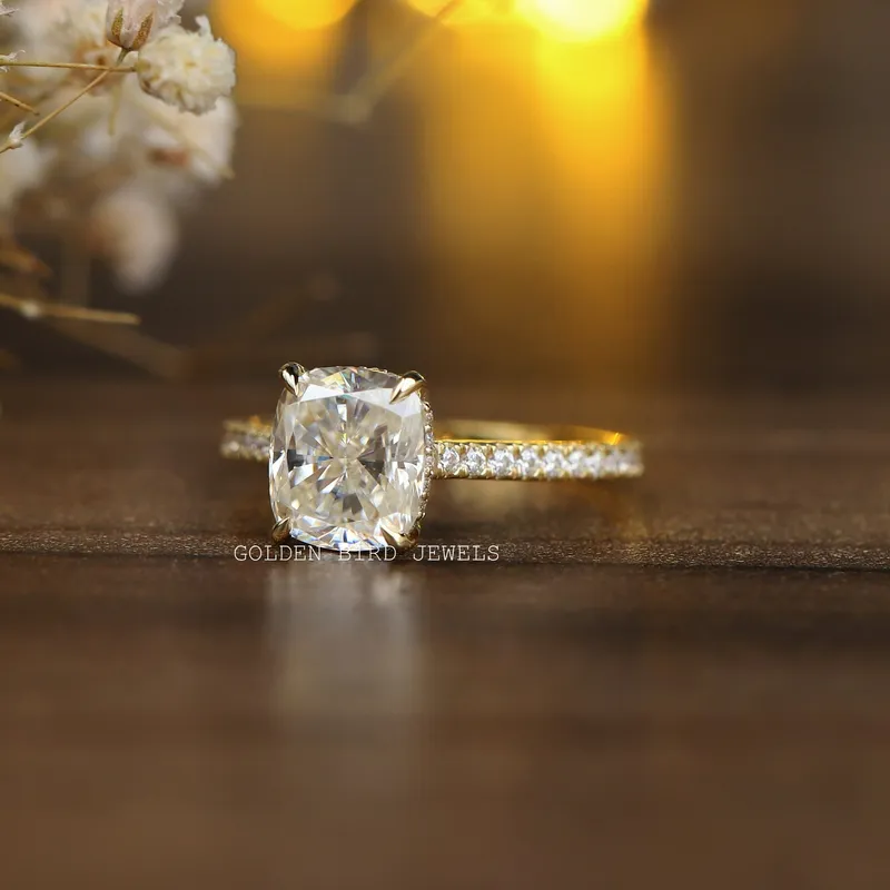 Cushion Cut Moissanite Hidden Halo Moissanite Ring vy 8