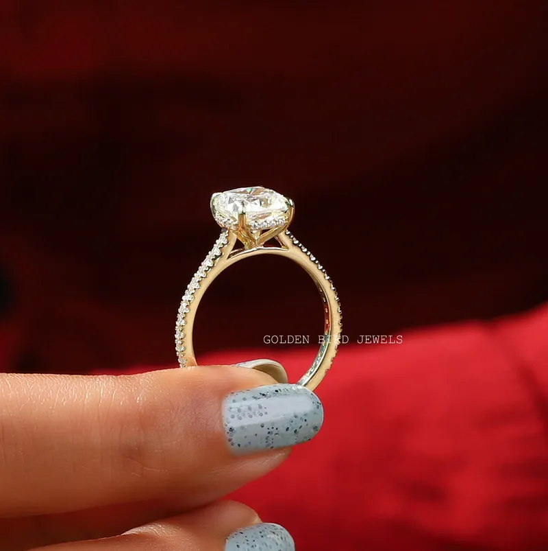 Cushion Cut Moissanite Hidden Halo Moissanite Ring vy 7