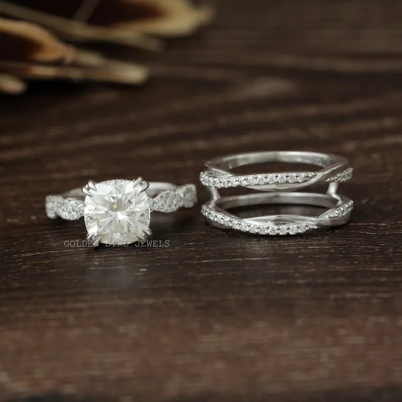Cushion Cut Moissanite Infinity Ring Set vy 5