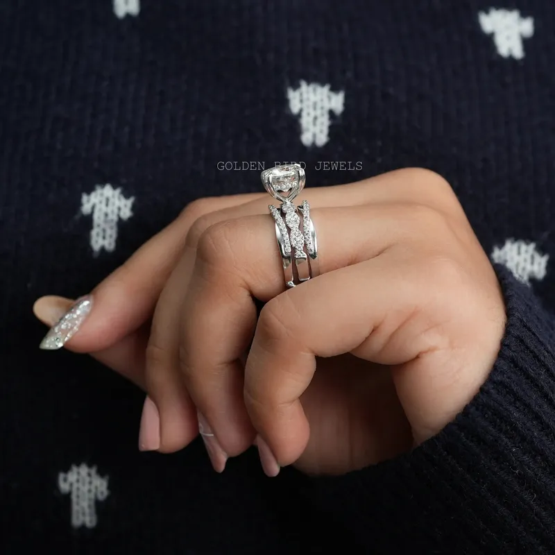 Cushion Cut Moissanite Infinity Ring Set vy 7