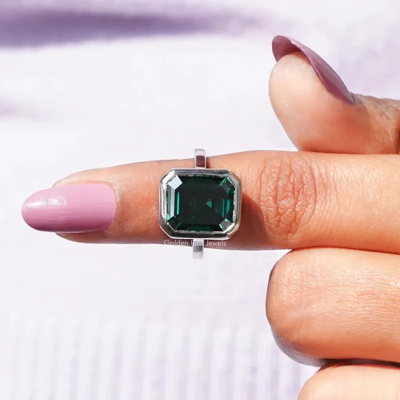 Dark Green Emerald Moissanite Solitaire Ring view 6