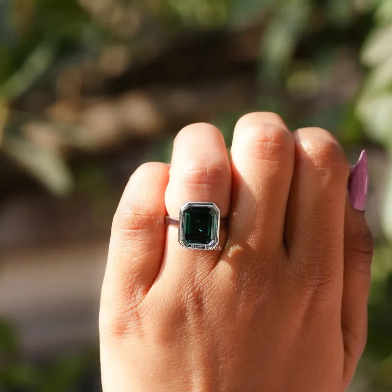 Dark Green Emerald Moissanite Solitaire Ring view 5