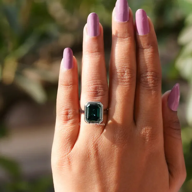 Dark Green Emerald Moissanite Solitaire Ring view 4
