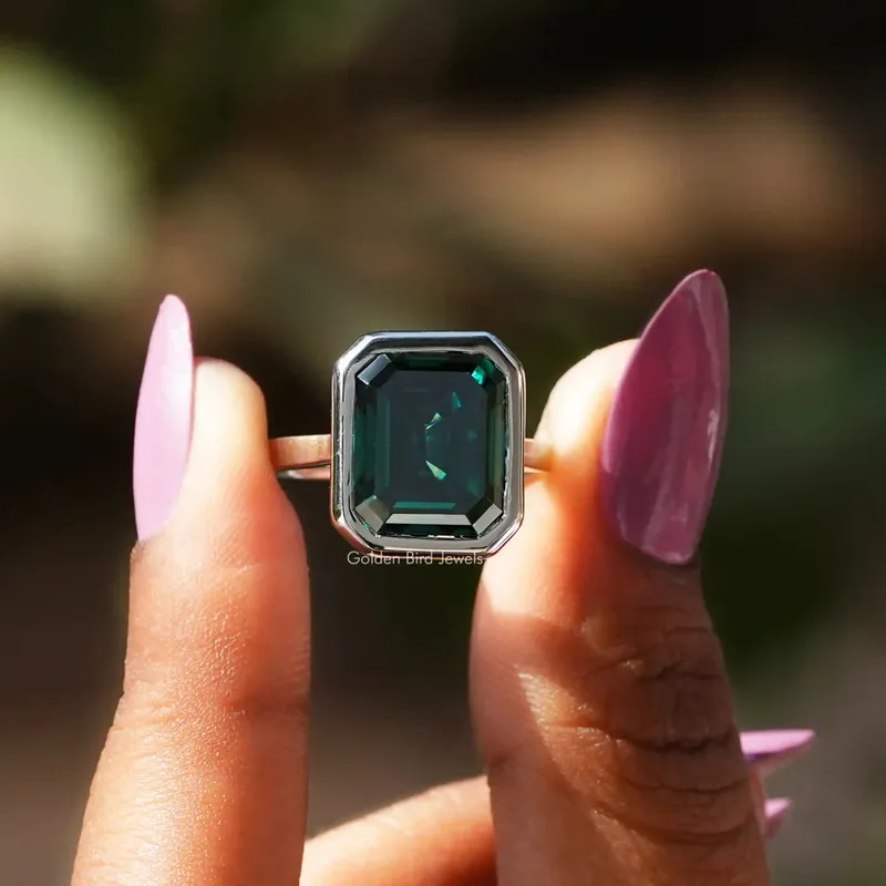 Dark Green Emerald Moissanite Solitaire Ring green emerald emerald cut engagement ring