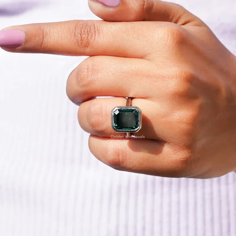 Dark Green Emerald Moissanite Solitaire Ring view 7