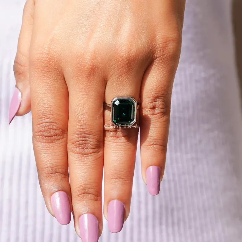 Dark Green Emerald Moissanite Solitaire Ring view 8