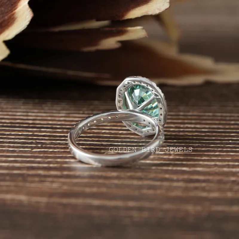 Dark Green Step Cut Oval Moissanite Halo Engagement Ring view 10