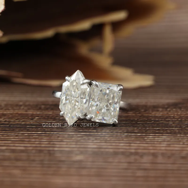 Dutch Marquise & Radiant Cut Moissanite Toi Et Moi Ring vy 2
