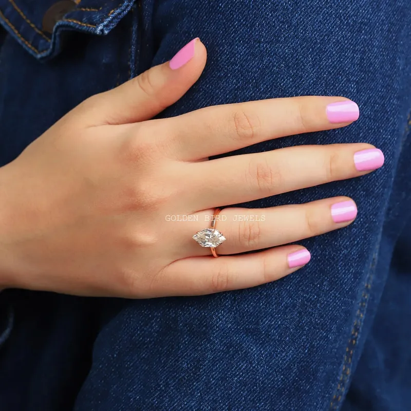 Dutch Marquise Cut Hidden Halo Moissanite Ring vy 2