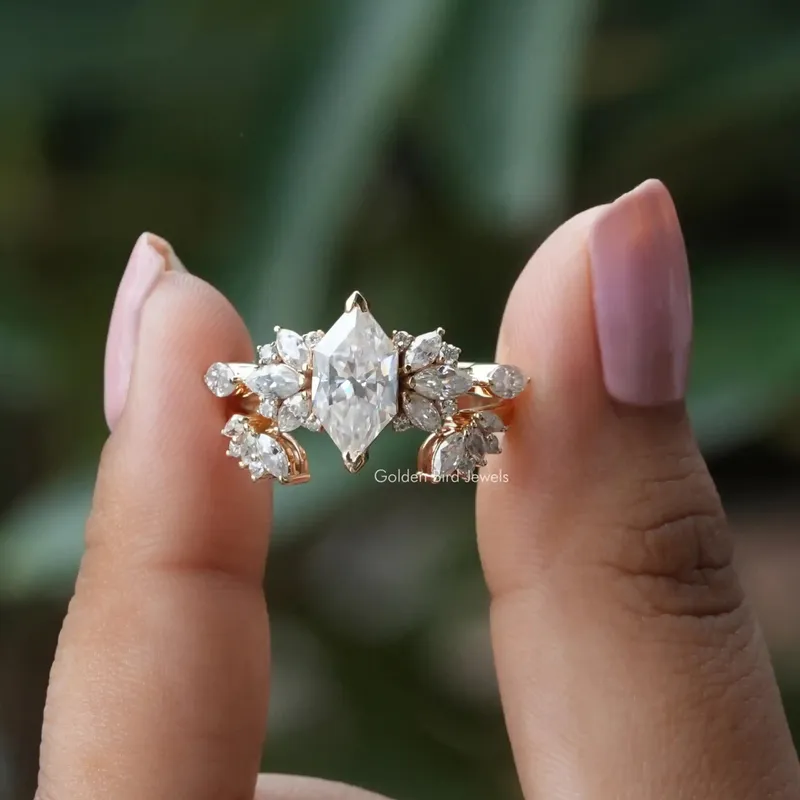 Dutch Marquise Cut Moissanite Ring Set round cut engagement ring
