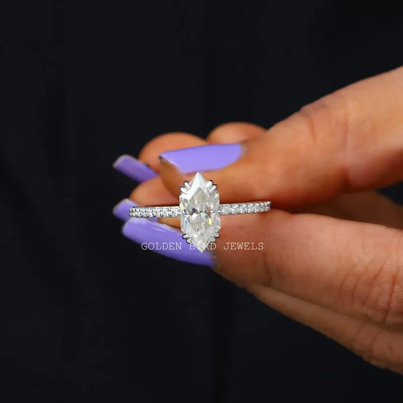 Dutch Marquise Cut Solitaire Accent Moissanite Engagement Ring view 8