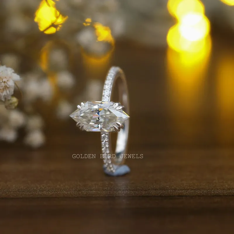 Dutch Marquise Cut Solitaire Accent Moissanite Engagement Ring view 5