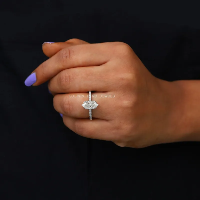 Dutch Marquise Cut Solitaire Accent Moissanite Engagement Ring view 3