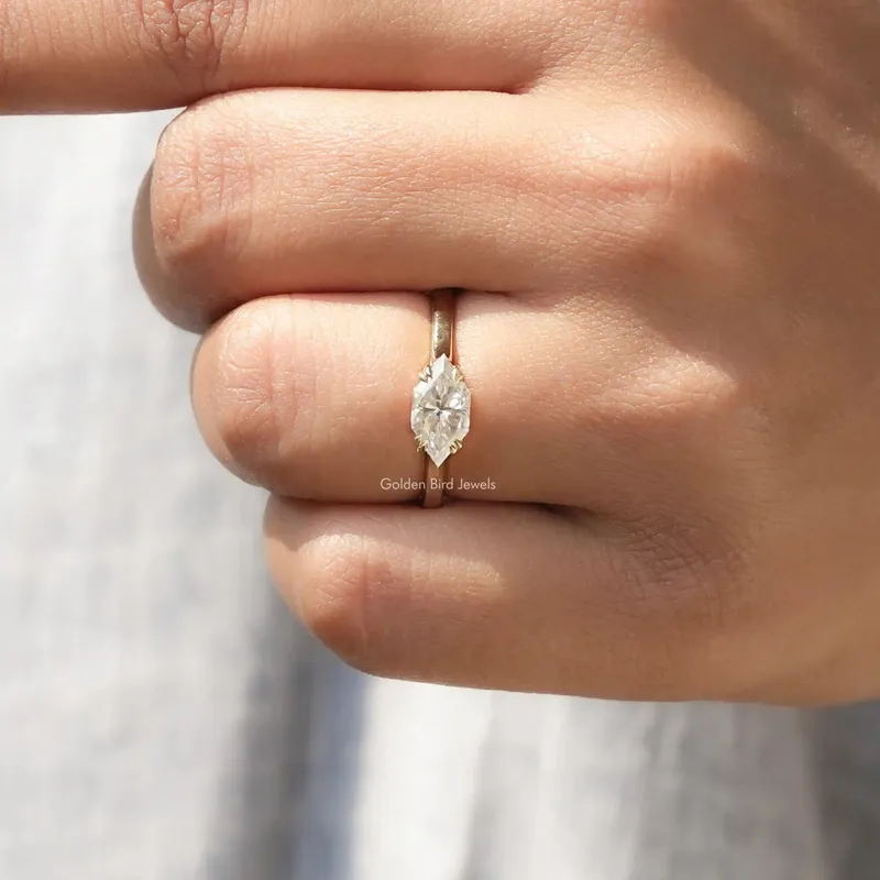 Dutch Marquise Moissanite East To West Set Solitaire Ring view 6