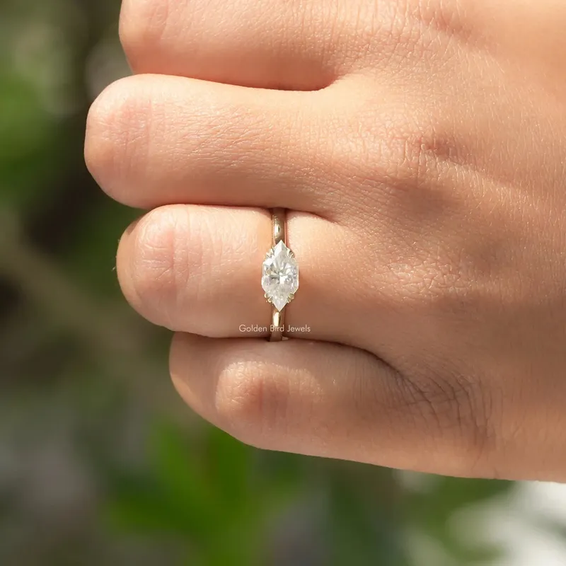 Dutch Marquise Moissanite East To West Set Solitaire Ring view 8