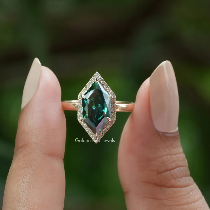 Dutch Marquise Moissanite Halo Engagement Ring green engagement ring