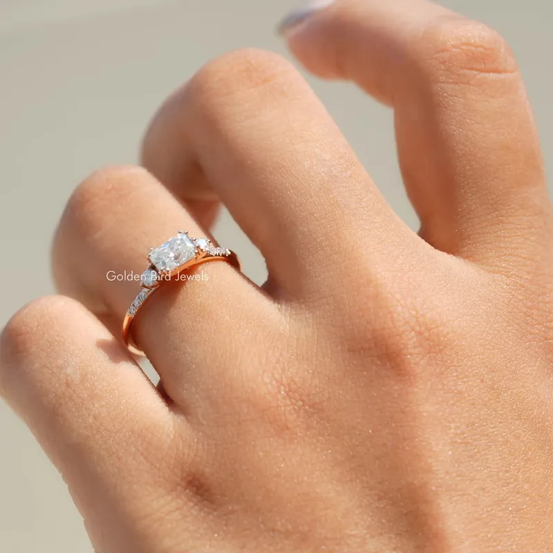 East West Colorless Radiant Cut Moissanite Engagement Ring vy 3