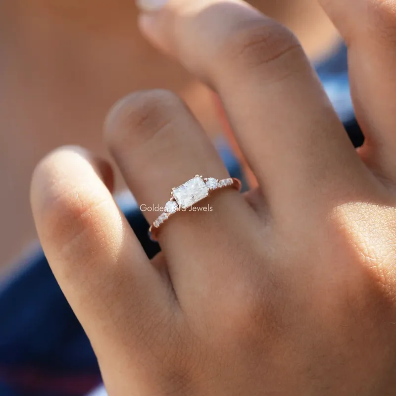 East West Colorless Radiant Cut Moissanite Engagement Ring vy 6