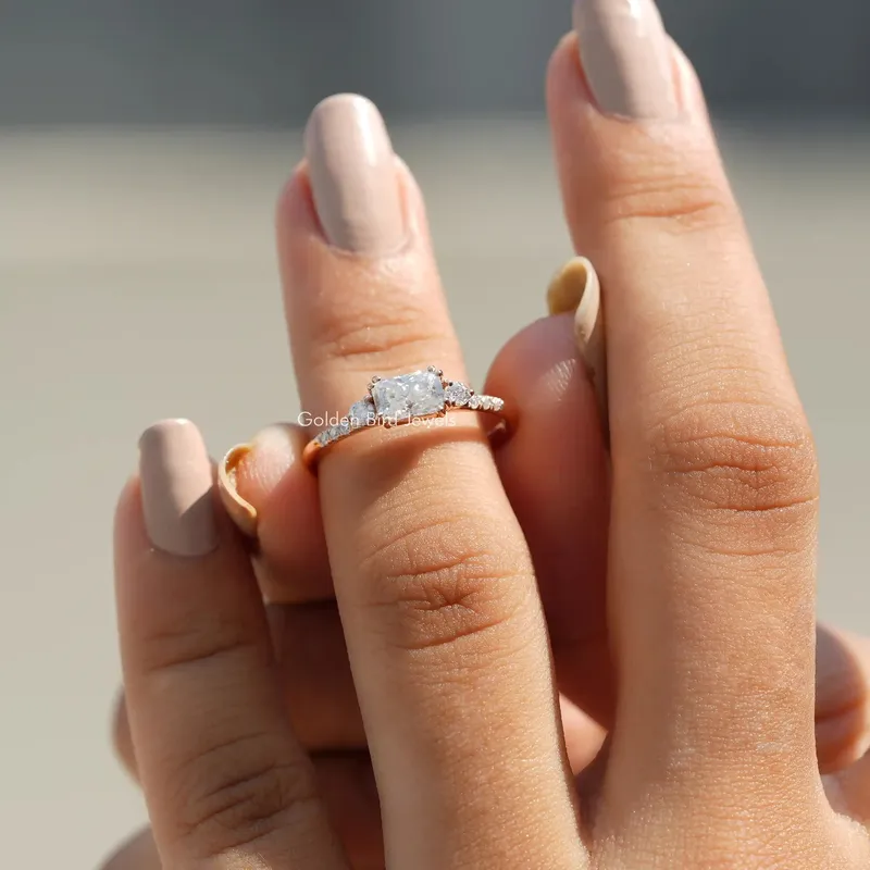 East West Colorless Radiant Cut Moissanite Engagement Ring vy 4