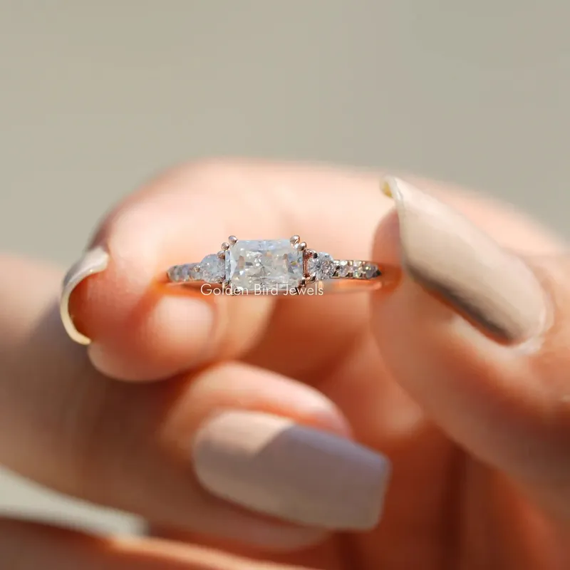 East West Colorless Radiant Cut Moissanite Engagement Ring round cut engagement ring