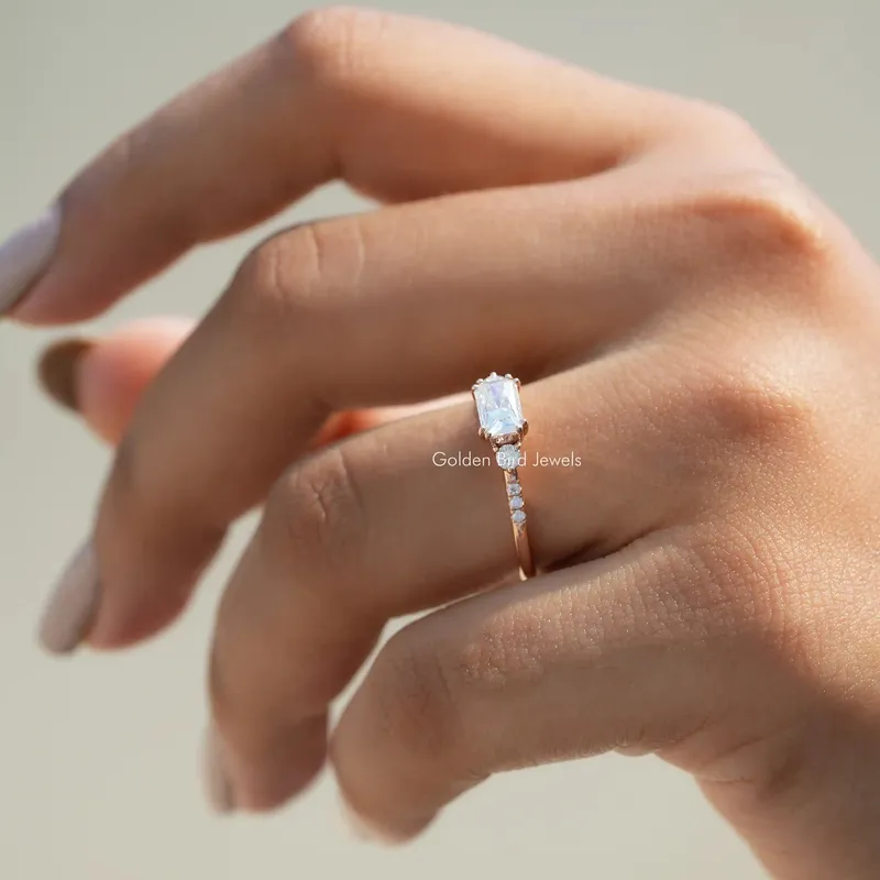 East West Colorless Radiant Cut Moissanite Engagement Ring vy 7