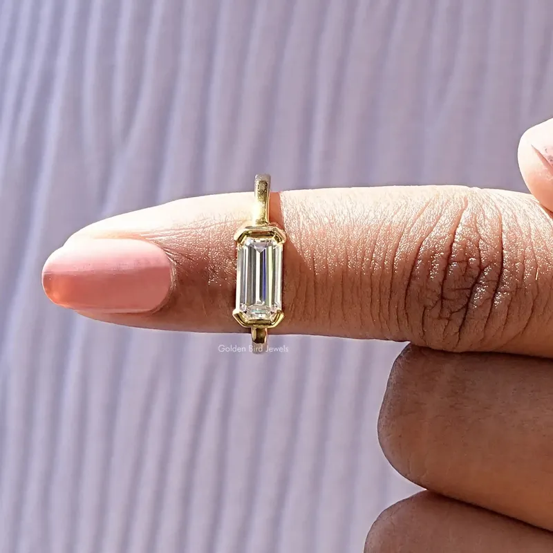 East West Long Emerald Moissanite Engagement Ring view 6