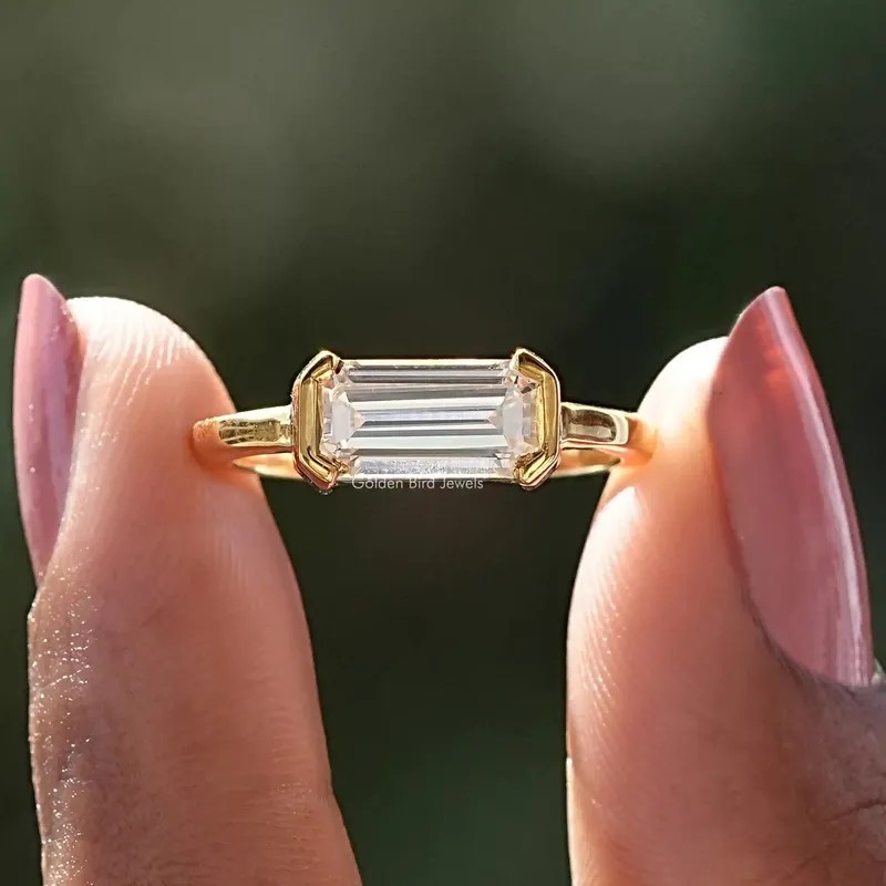 East West Long Emerald Moissanite Engagement Ring emerald emerald cut engagement ring