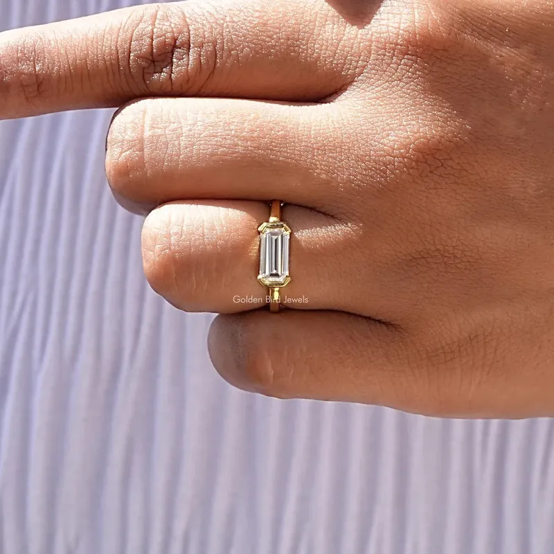 East West Long Emerald Moissanite Engagement Ring view 7