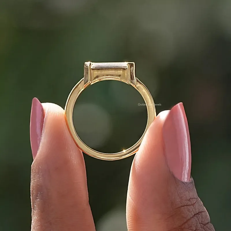 East West Long Emerald Moissanite Engagement Ring view 2