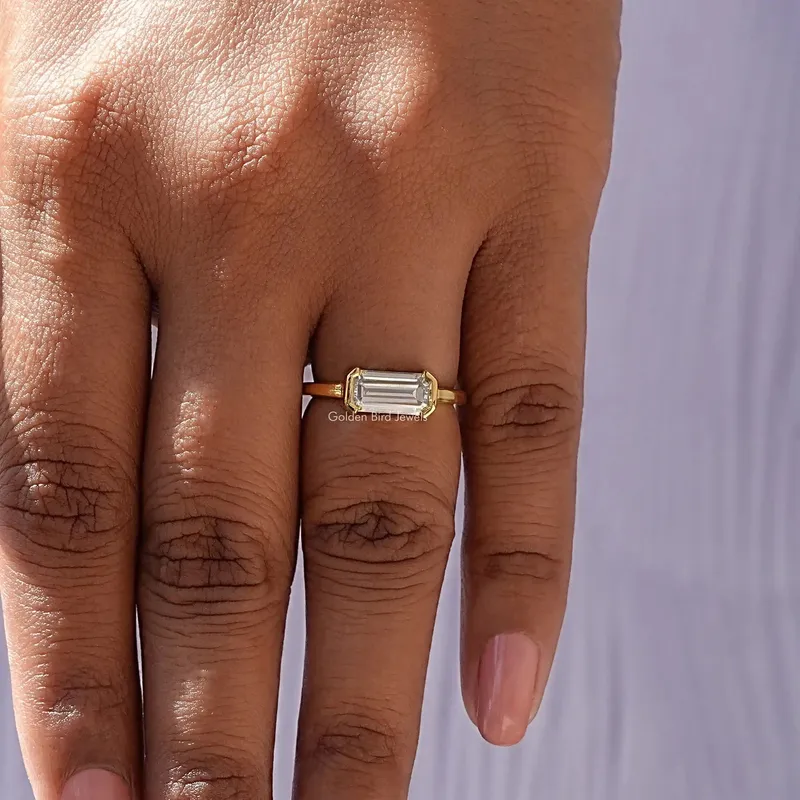 East West Long Emerald Moissanite Engagement Ring view 8