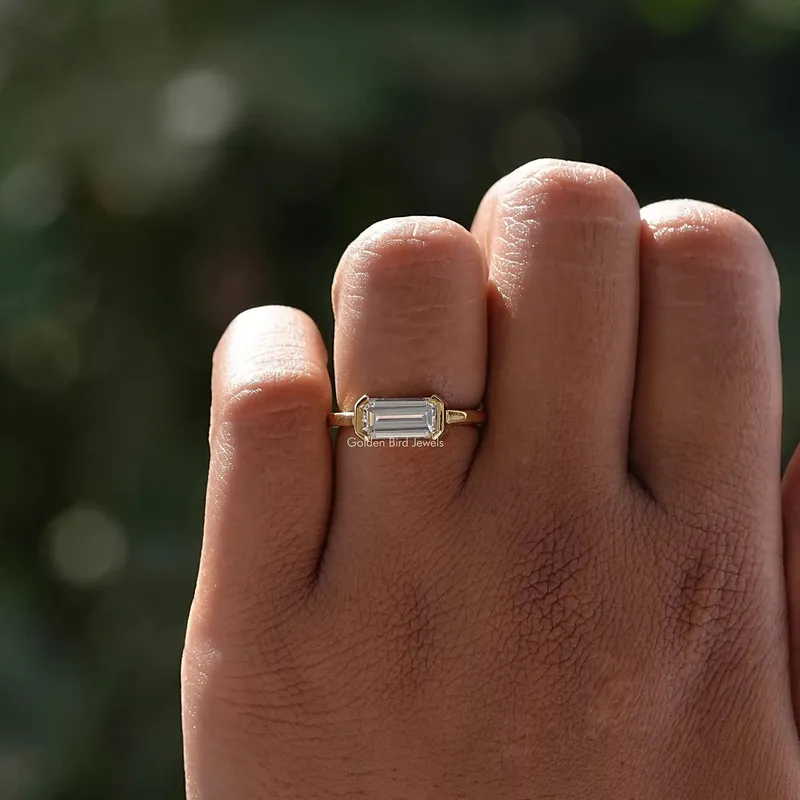 East West Long Emerald Moissanite Engagement Ring view 4